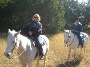 Horseback riding with my wife.