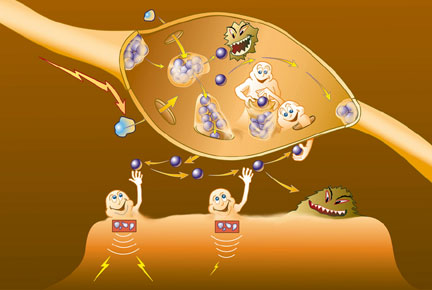 Cartoon drawing of how neurons communicate 