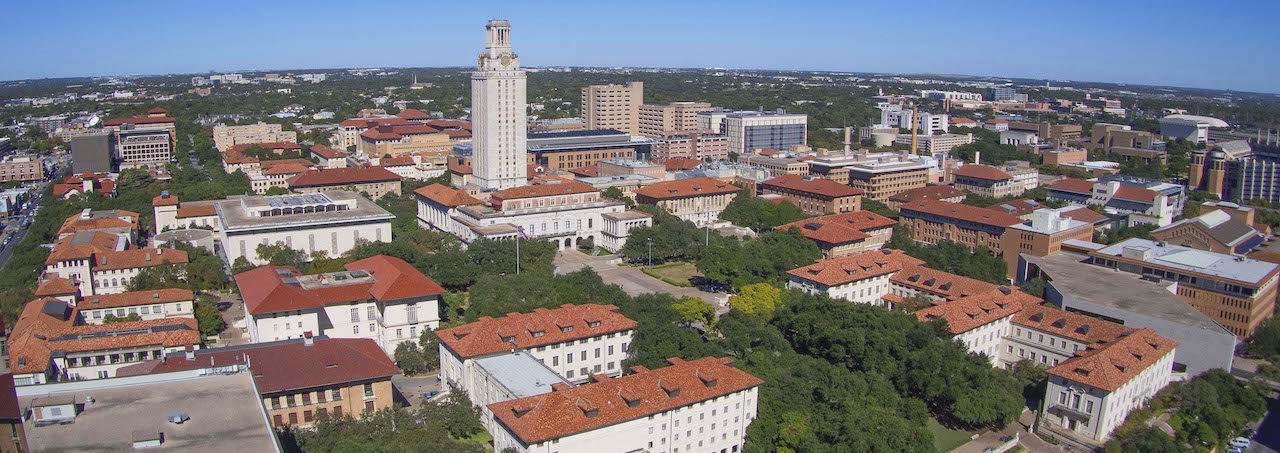 Aerial view of UT campus and tower