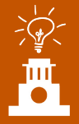 UT Tower with light bulb artwork on top orange background