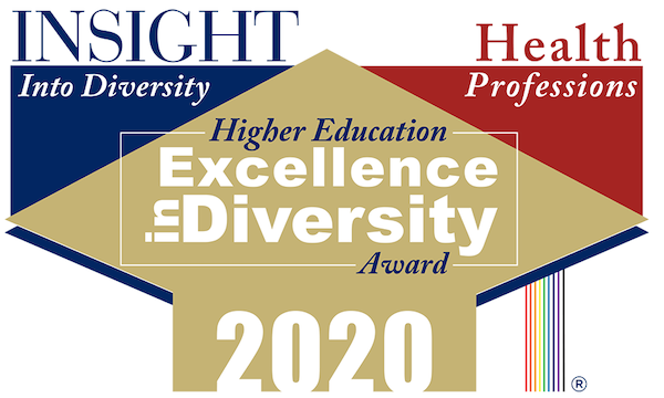 2020 HEED award logo image with text that reads, "Insight into diversity health professions higher education excellence in diversity award 2020"