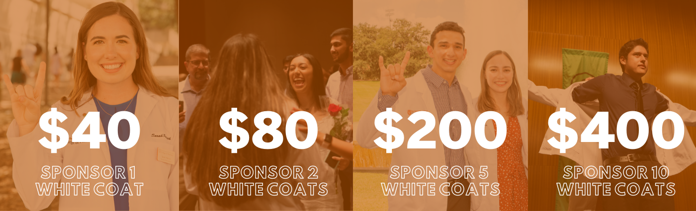 Graphic with pricing for White Coat sponsorship ($40 for 1 coat, $80 for 2 coats, $200 for 5 coats, $400 for 10 coats)