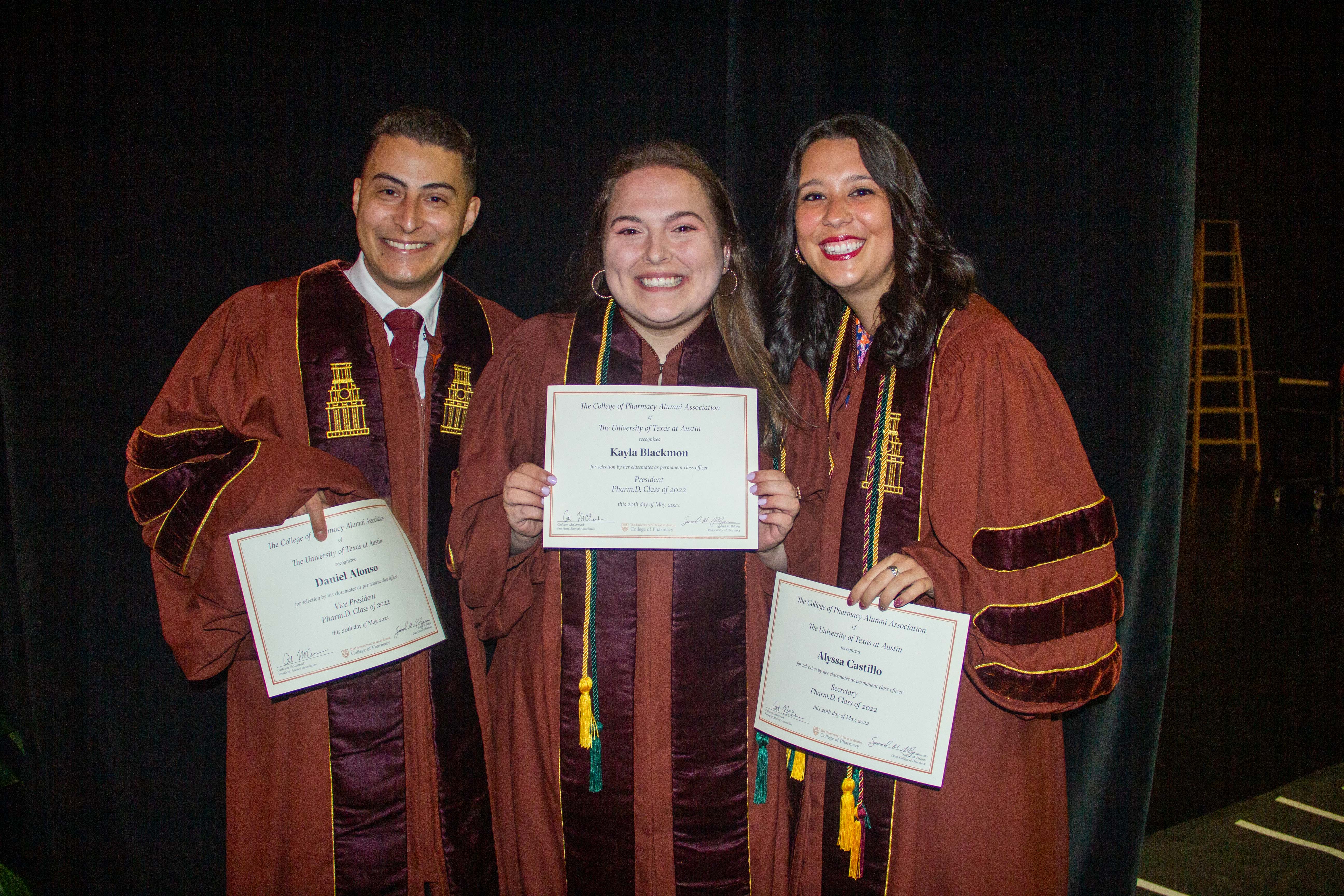 College of Pharmacy 2022 Class Officers (pictured left to right): Daniel, Kayla and Alyssa.