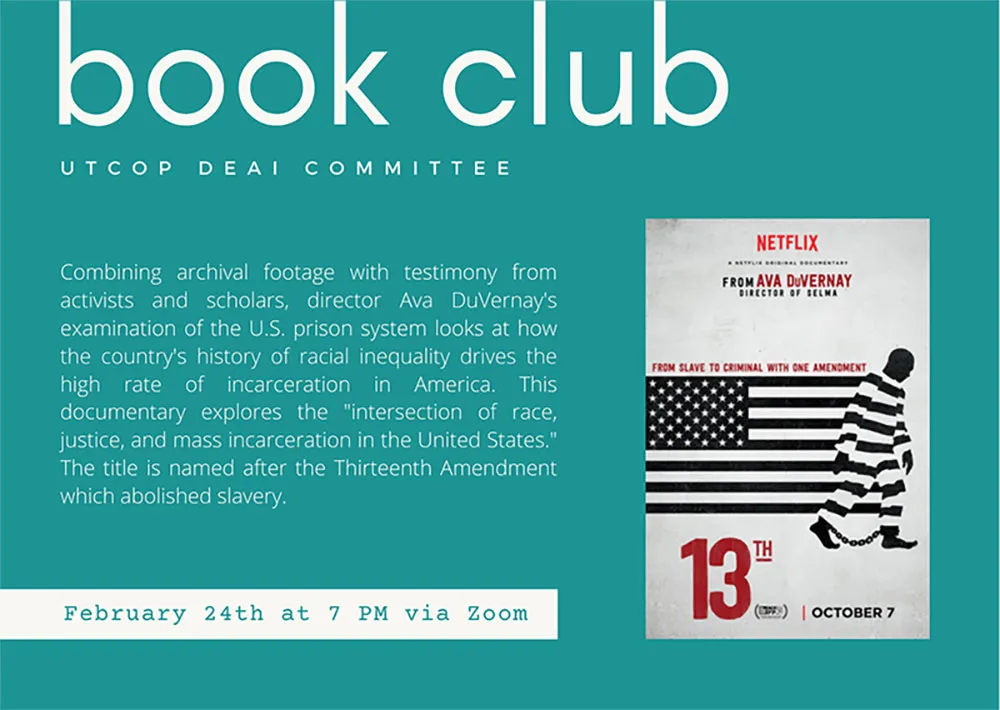 February book club flyer for 13th film
