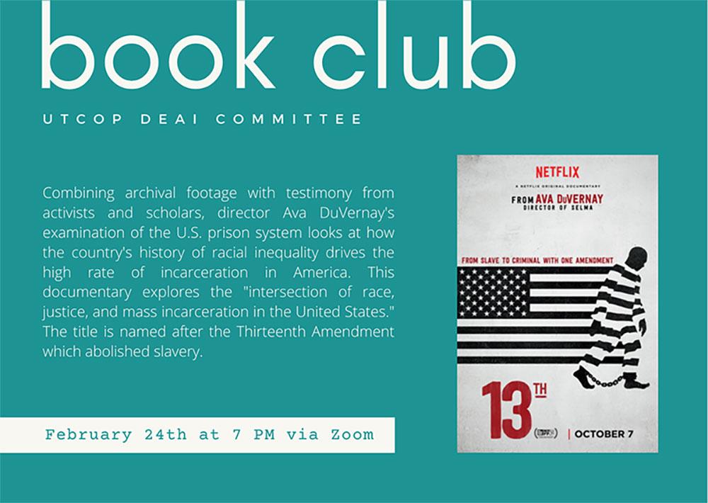 February book club flyer for 13th film