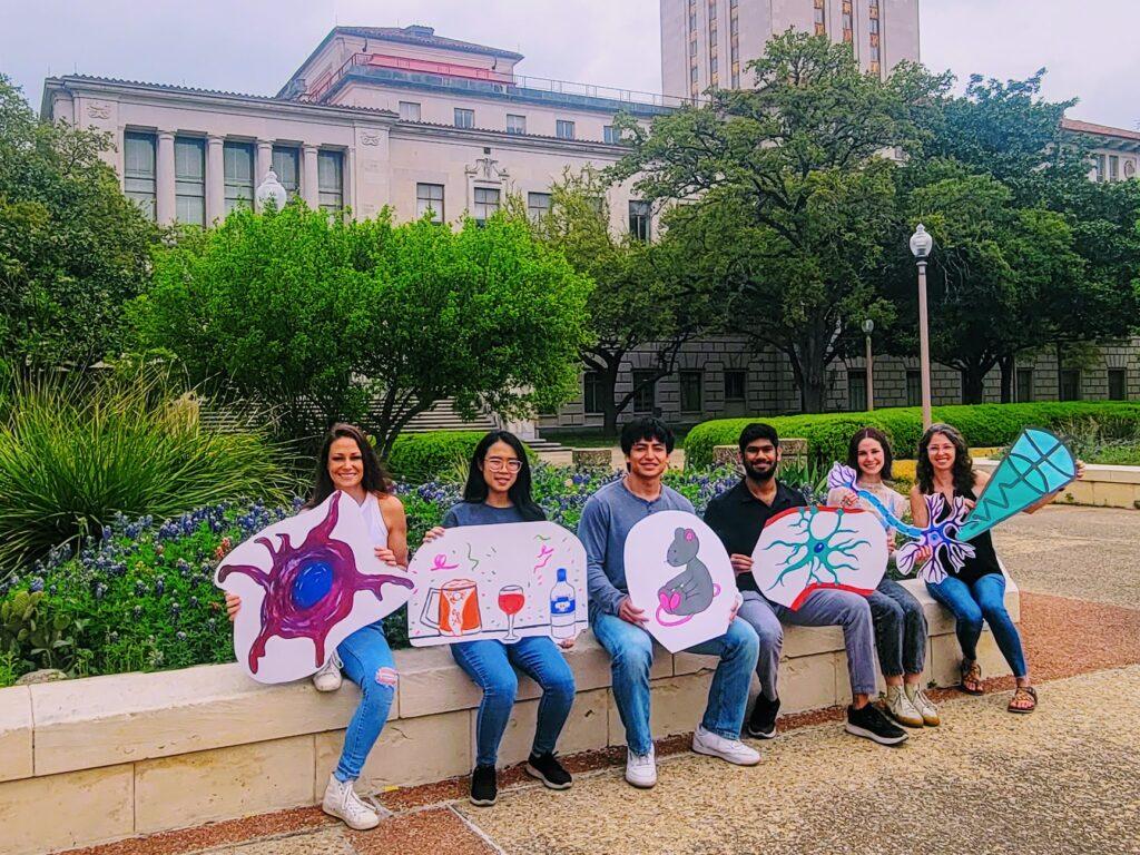 The Mangieri Lab, Spring 2022. From left: Regina Mangieri, Sarah Low, Euler DeLeon, Anirudh Karla, Adilyn Voss, Heather Aziz