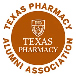 Circular logo with Texas Pharmacy in the center and Texas Pharmacy Alumni Association outside