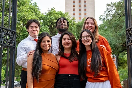 Pharmacy Council Executive Board smiling with UT Tower in background