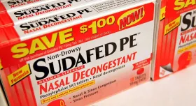 Rows of boxes of ineffective nasal decongestants.