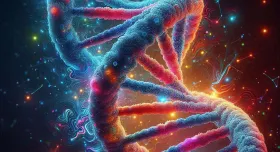 A double helix of DNA with hotspots.