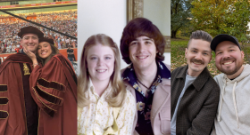 A banner image featuring three UT Austin College of Pharmacy Alumni couples.