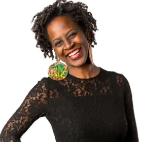 A woman smiling.