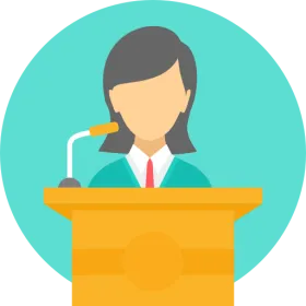 Icon with speaker at podium