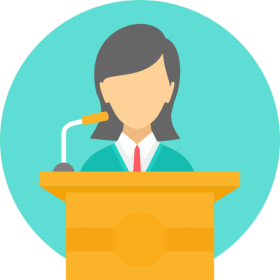 Icon with speaker at podium